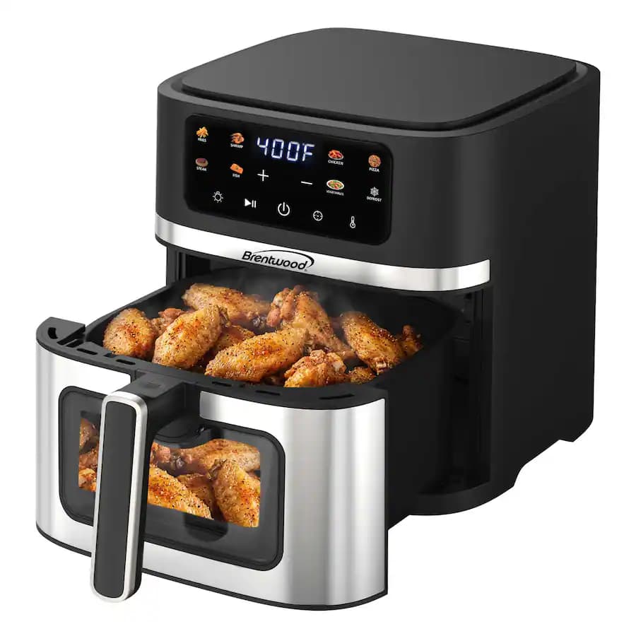 Brentwood AF-800DBK XL 8-Quart Digital Air Fryer with Clear View Window, Touch Display, 8 Presets, 60 Minute Timer & Temp. Control